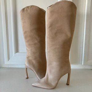 NWOT Schutz Free People Maryana Sculpt Beige Leather Pointed Heeled Boots Sz 6.5